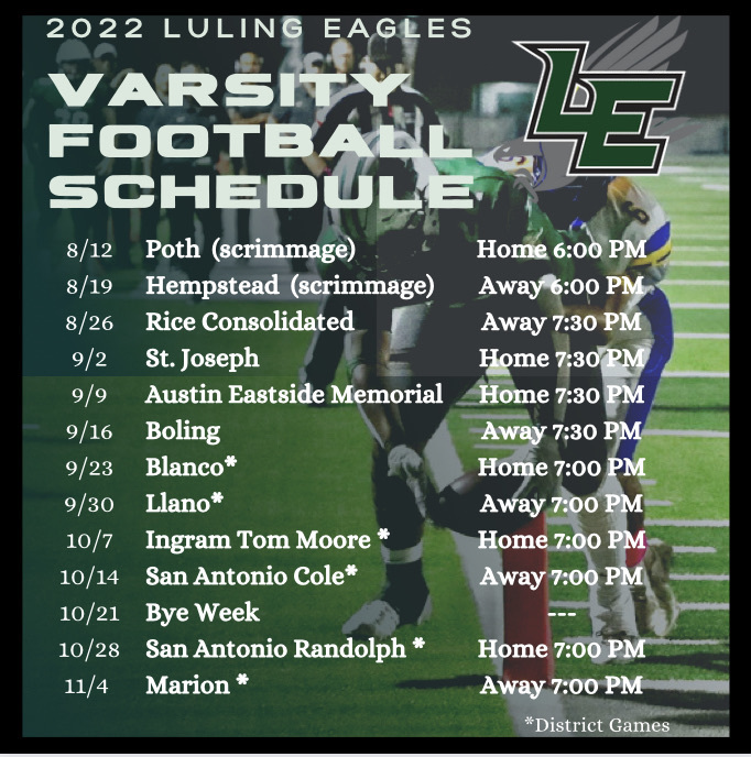 2022 Varsity Football Schedule Luling Independent School District