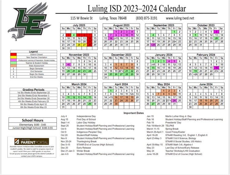 20232024 LISD Calendar Gilbert Gerdes Junior High School
