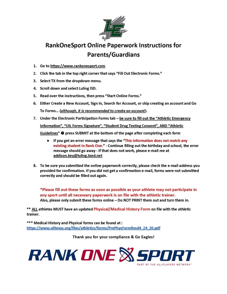 RankOneSport Online Information