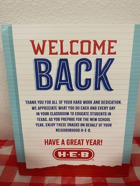 Welcome back message from HEB.